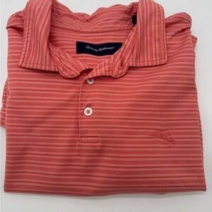 Men's Tommy Bahama Polo Shirt Size XXL Coral Striped Embroidered logo